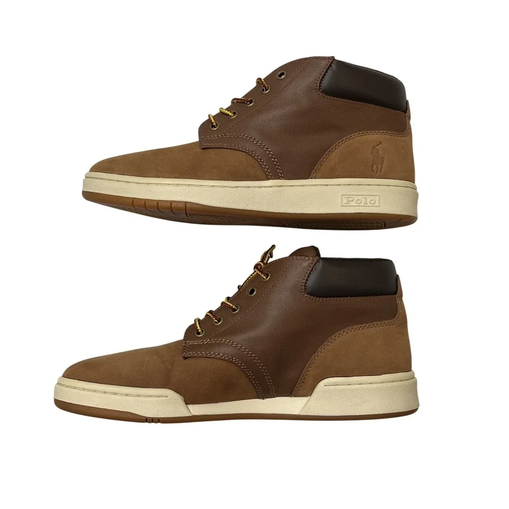 Polo Ralph Lauren Sneaker Boot Brown Leather Chukka Lace Up Size 8.5 Preppy‎